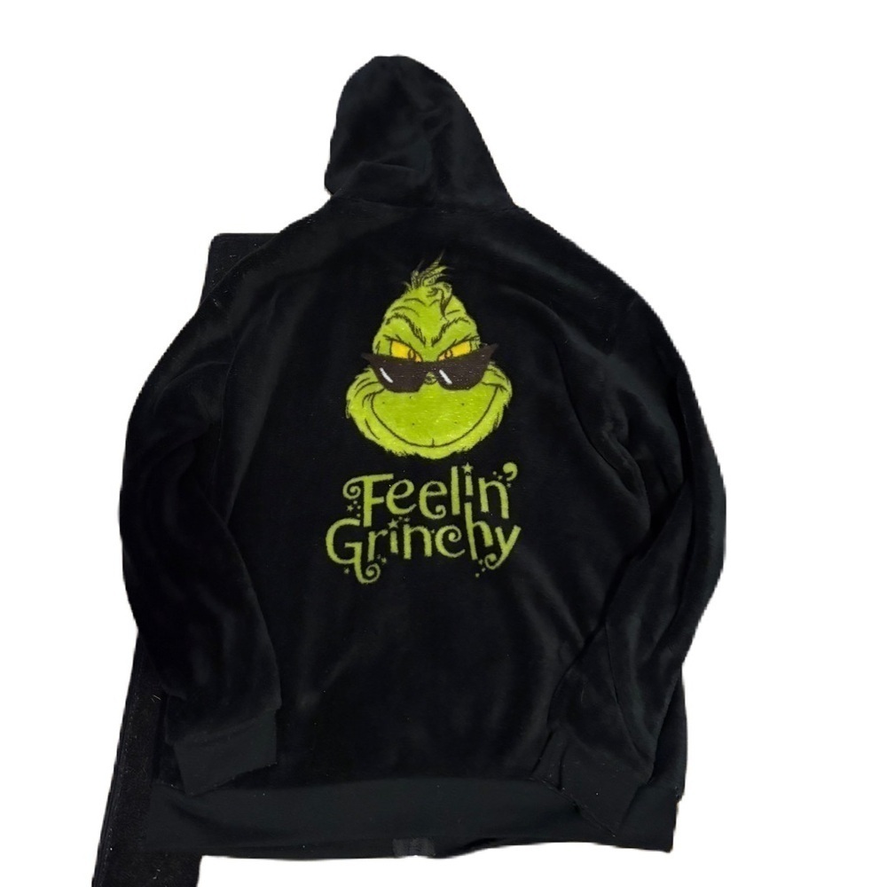 The Grinch Feelin’ Grinchy Velour Sweatshirt Hooded Full Zip Small Black Green